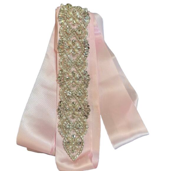 SoarDream Bridal Wedding Belt Pink Rhinestone Satin Sash - Picture 2 of 8